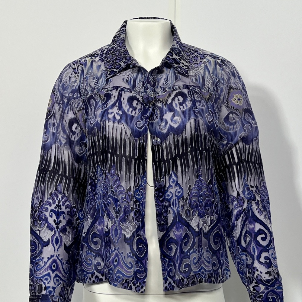 Erin London Purple Black Long Sleeve Button Down Blouse